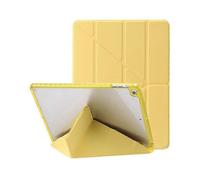 (Yellow) Compatible for Air (2013) / Air 2 / 9.7-inch (2017/2018) Leather & Clear Acrylic Origami Tri-fold Stand Tablet Case