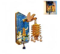 Yellow Crane Tower Luminous Lantern Refrigerator Magnet, Luminous Metal 3D Landmark Decorative Refrigerator, Cultural Scenic Gift for Travel Collectors and Home Kitchen Decor(Blue)