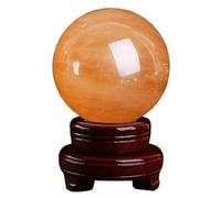 Yellow Crystal Ball Ornaments Citrine Sphere Quartz Crystal Gemstone Ball with Stand for Feng Shui Divination Sphere Home Decoration Gift,7cm/2.75in