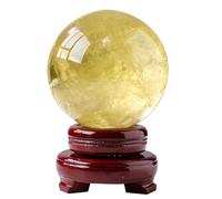 Yellow Crystal Ball Quartz Sphere with Wooden Base,Citrine ball-45mm
