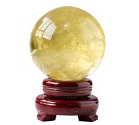 Yellow Crystal Ball Quartz Sphere with Wooden Base,Citrine ball-70mm