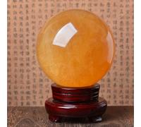 Yellow Crystal Ball White Crystal Ball Ornaments Yellow feng Shui Ball Rough Stone Polished Calcite Iceland Spar,Yellow-13cm