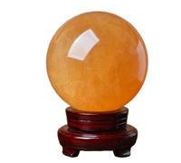 Yellow Crystal Ball White Crystal Ball Ornaments Yellow feng Shui Ball Rough Stone Polished Calcite Iceland Spar,Yellow-14cm