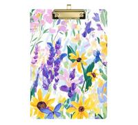 Yellow Daisy Lavender - Portapapeles horizontal, tamaño A4, vinilo, agujero estándar para entrenadores de voleibol, béisbol, tamaño 9 x 12 pulgadas