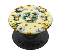 Yellow Dandelion Flower Accessories With Cute Summer Gnome PopSockets PopGrip Adhesivo