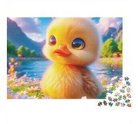 Yellow Duck 1000 Piezas Rompecabezas Adultos Patito Esponjoso Junto a Lago de Montaña con Flores Premium Resistente Desafiante Alivio de Estrés 52x38cm/1000pcs