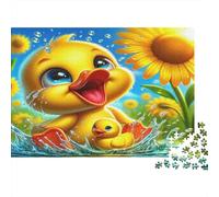 Yellow Duck Adult Jigsaw Puzzles Cute Duck with Sunflowers for The Whole Family Women, Gifts for Men 38x26cm/1000pcs