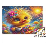 Yellow Duck Puzzles Imposible,desafío for Adults Fluffy Chick with Flower in Vibrant Colorful Setting Juego Educativo 1000 Piezas Obra De Arte De Juego De para Adultos Y Niños 52x38cm/1000pcs