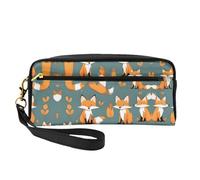 Yellow Fox - Neceser pequeño para maquillaje, estuche de doble cara de piel sintética