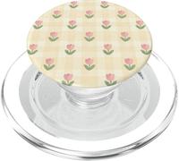 Yellow Gingham Pastel Floral Pink Tulip Pattern PopSockets PopGrip para MagSafe