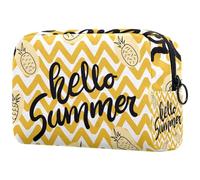 Yellow Hello Summer - Neceser de viaje con diseño de piña para mujer, bolsa organizadora de maquillaje grande con cremallera, multicolor, 18.5x7.5x13cm/7.3x3x5.1in, Neceser