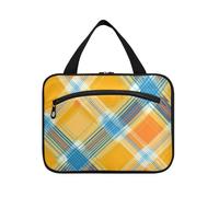 Yellow Lines - Kit colgante a cuadros para hombre con gancho, bolsa de maquillaje impermeable para mujer, imprescindible para gimnasio, cartera para maquillaje, Cuadros de líneas amarillas, L