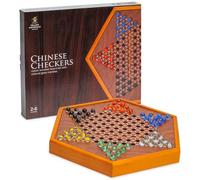 Yellow Mountain Imports Juego de Damas Chinas Halma de Madera, 32 cm, con Cajones y Canicas de Cristal de Colores