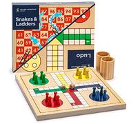 Yellow Mountain Imports Snakes and Ladders de Madera Reversible 2 en 1, Juego de Ludo - 29 centimetros