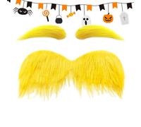 Yellow Mustache and Eyebrows - Average Size 12g | Halloween Fake Cosplay Props, Novelty Party Mustache Beard Eyebrows | For Adults Men Women Photoshoot Party Carnival Easter Christmas Theater Stage