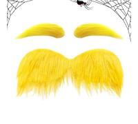 Yellow Mustache Eyebrows Costume Set - Funny Fake Facial Hair for Party Dress Up | Self Adhesive Soft Felt Stick On Props for Cosplay Halloween Photo Booth Events and Themed Celebrations