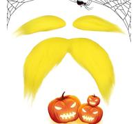 Yellow Mustache Eyebrows Costume Set - Funny Fake Facial Hair for Party Dress Up | Self Adhesive Soft Felt Stick On Props for Cosplay Halloween Photo Booth Events and Themed Celebrations