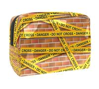 Yellow Police Lines Collection - Bolsa de cosméticos para mujer, bolsa de aseo de viaje, bolsa grande de PVC para maquillaje, práctica bolsa organizadora con cremallera, multicolor,