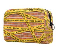 Yellow Police Lines Collection - Bolsa de cosméticos para mujer, neceser de viaje, bolsa organizadora de maquillaje grande con cremallera, multicolor, 18.5x7.5x13cm/7.3x3x5.1in, Neceser