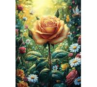 Yellow Rosa en una pradera florecida Rompecabezas 300 Piezas Cartón Para Principiantes Vida silvestre y mascotas Actividad Antiestrés Calmar La Mente Garantía Reposición Piezas Regalo Sorpresa 300 PCS