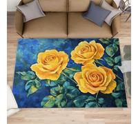 Yellow-Rose - Camino de cocina (80 x 150 cm), diseño de flores al óleo, alfombra antideslizante para dormitorio, alfombra antideslizante para pasillo, entrada, pasillo
