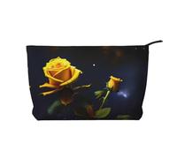 Yellow Roses Starry Night - Bolsa de maquillaje de pana versátil con cremallera para uso diario y organizador de capacidad de viaje, Black, Talla única