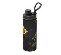 Yellow Roses Starry Night - Botella de agua de acero inoxidable con estampado de noche estrellada, 18 onzas, taza aislada de larga duración para correr, senderismo, ciclismo y montañismo