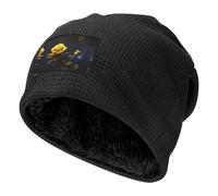 Yellow Roses Starry Night - Gorra de esquí cálida negra con forro polar grueso, gorro de punto elástico, Negro, talla única