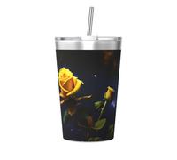 Yellow Roses Starry Night - Vaso térmico cónico con pajilla aislada, perfecto para uso en el gimnasio o para llevar contigo