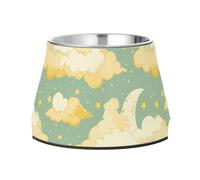 Yellow Star Clouds - Cuenco antideslizante de acero inoxidable para gatos, plato de comida para gatos de alimentación lenta, alivio de bigotes