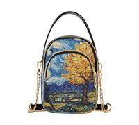 Yellow Tree Van Gogh House - Bolso bandolera pequeño de cuero para mujer