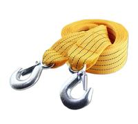Yellow Vehicle Securing Pull Strap - Nylon Tow Strap with Hooks | 300 cm NY.lon Recovery Rope | Steel Hooks with Safety Lock Design for Vehicle Towing Rescue Or Roadside Emergencies
