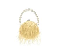 (Yellow)Women's Evening Clutch Bag Ostrich Feather-shoulder Bag Fluffy Pearl-strap Purse