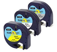 Yellow Yeti 3 Casetes de Cinta 12267 91201 91202 Negro sobre Transparente Blanco Amarillo 12mm x 4m compatibles para Impresoras de Etiquetas DYMO LetraTag LT-100H LT-100T LT-110T QX50 XR XM 2000 Plus