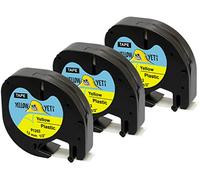 Yellow Yeti 3 Casetes de Cinta 91202 91222 S0721620 negro sobre amarillo, plástico, 12mm x 4m compatibles para Impresoras de Etiquetas DYMO LetraTag LT-100H LT-100T LT-110T QX50 XR XM 2000 Plus