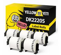 Yellow Yeti 5 Reemplazo Brother DK-22205 Rollo Etiquetas Continuo Blanco Compatible con Brother QL-700 710 500 550 570 800