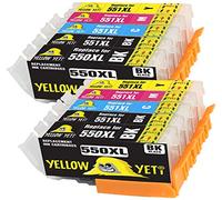 Yellow Yeti Reemplazo para Canon PGI-550XL CLI-551XL 10 Cartuchos de Tinta compatibles con Canon Pixma iP7250 MX925 MG6350 MG5450 MG5550 MG5650 MG6450 MG6650 MG7150 MG7750 iX6850 iP8750 MX725