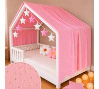 YellowNest Dosel Cama Infantil - Dosel Cama Montessori 90x190cm y 120x200cm - Muselina 100% algodón - con Guirnalda (Rosa Guirnalda, 130 x 400 cm)