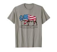 Yellowstone American Flag Patriotic Clothing Co. Camiseta Patriótica Búfalo Bisonte Bandera USA Parque Nacional Yellowstone Gris Talla S Manga Corta Unisex-Adultos
