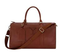 Yellowstone Duffel Bag, Dutton Ranch 21 Inch Carry On Genuine Leather Travel Bag with Shoulder Strap and Carry Handles, Brown