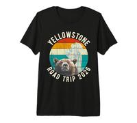Yellowstone Road Trip 2026 Retro Géiser Bear Sunset YNP Camiseta Premium