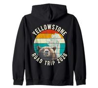 Yellowstone Road Trip 2026 Retro Géiser Bear Sunset YNP Sudadera con Capucha