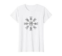 Yelmo de asombro o Aegishjalmur duelas islandesas | Símbolos Vikingos Camiseta gráfica económica, Mujer, Blanco, S