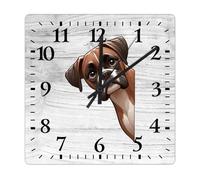 Yelolyio Boxer - Reloj de pared con diseño de perro mirando alrededor de la esquina, reloj de madera de 30 x 30 cm, estilo rústico, artes y manualidades, sin sonido de tictac, funciona con pilas,
