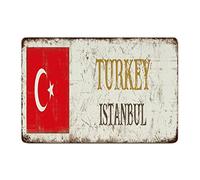 Yelolyio Cartel de metal vintage con diseño de pavo y Estambul, letrero de metal con bandera de Turquía, recuerdo, placa de pared para sala de estar, cocina, porche, 8 x 12 pulgadas, regalo de