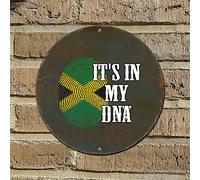 Yelolyio Cartel de metal vintage de Jamaica, con la bandera de Jamaica, con texto en inglés "It's My DNA Fingerprint", letrero de estaño, recuerdo de país nacional, placa de pared para sala de estar,