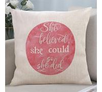 Yelolyio - Funda de cojín decorativa de algodón y lino con cremallera con frase en inglés «She Could So She Did», 45,5 x 45,5 cm