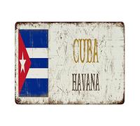 Yelolyio Letrero de metal vintage de Cuba Havana con bandera de Cuba, placa de metal con diseño de cueva de hombre, cafetería, bar, pub, cerveza, club, decoración del hogar, 16 x 12 pulgadas