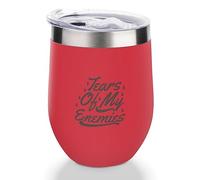 Yelolyio Red12oz Vaso de vino de acero inoxidable con diseño de lágrimas de mis enemigos, con tapa deslizante, divertida copa de vino para champaña, cóctel, cerveza