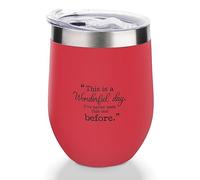 Yelolyio Red12oz Vaso de vino de acero inoxidable con texto en inglés "This is A Wonderful Day". I 've Never Seen This One Before - Copa de vino aislada con tapa deslizante, divertida taza de vino
